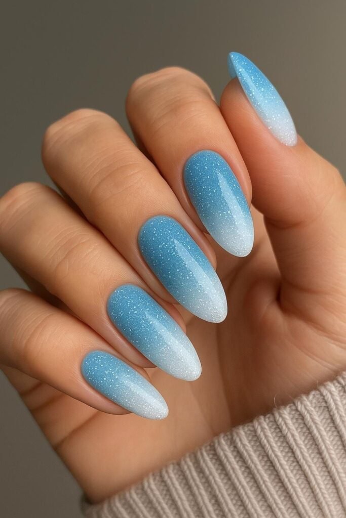 2. Gold Chrome Outline Blue Nails with Pearls