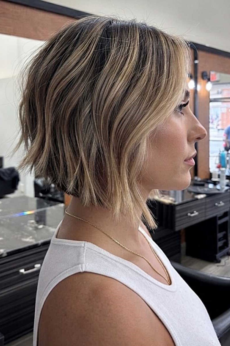 2. Textured Layered Balayage Bob with Angular Ends