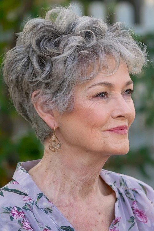2. Voluminous Curly Salt-and-Pepper Short Crop