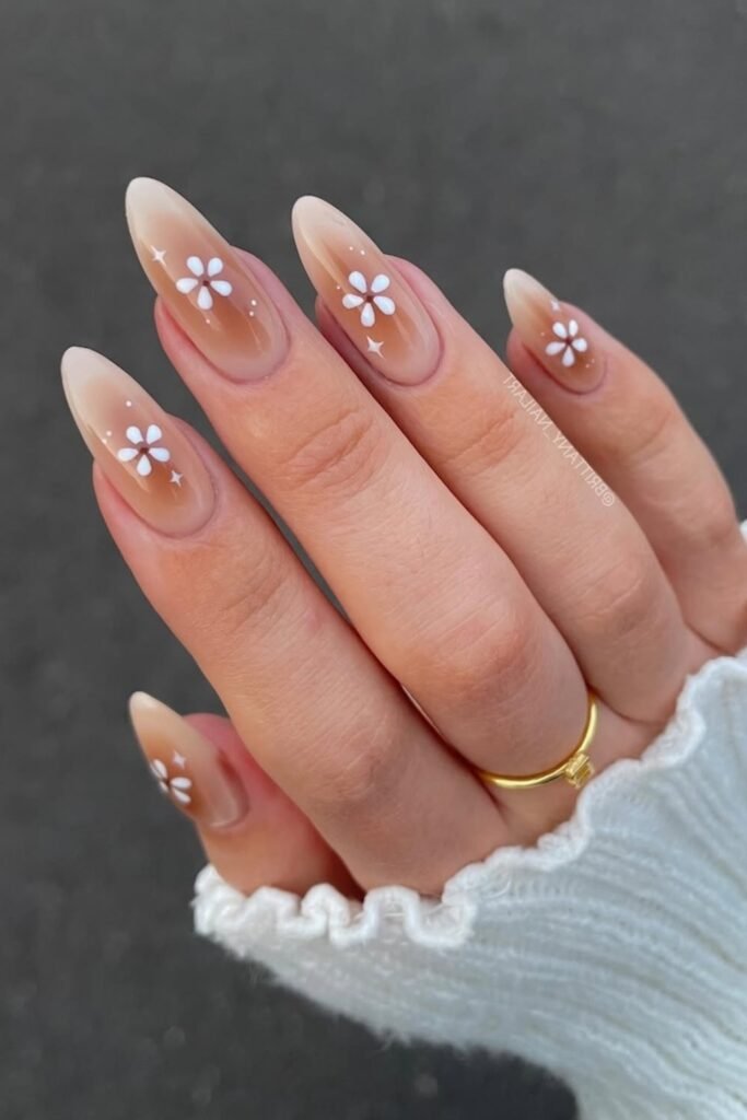 20. Burgundy and Copper Leaf Nails