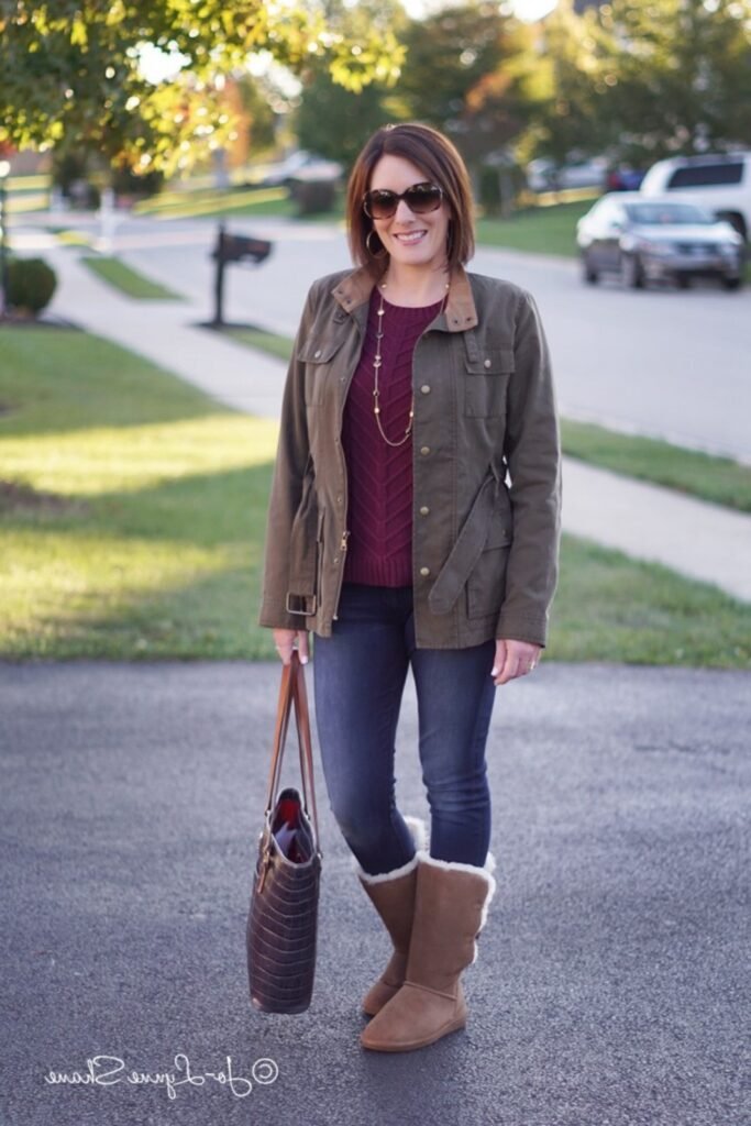 20. Burgundy Blazer with Cream Cowl Top