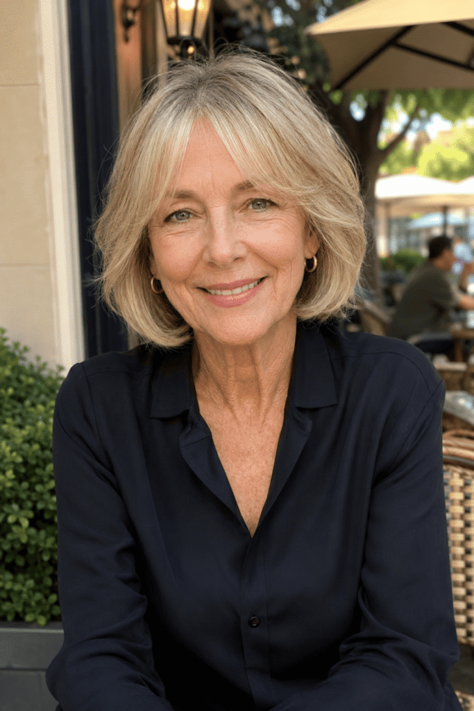 20. Classic Shoulder-Length Bob with Split Bangs
