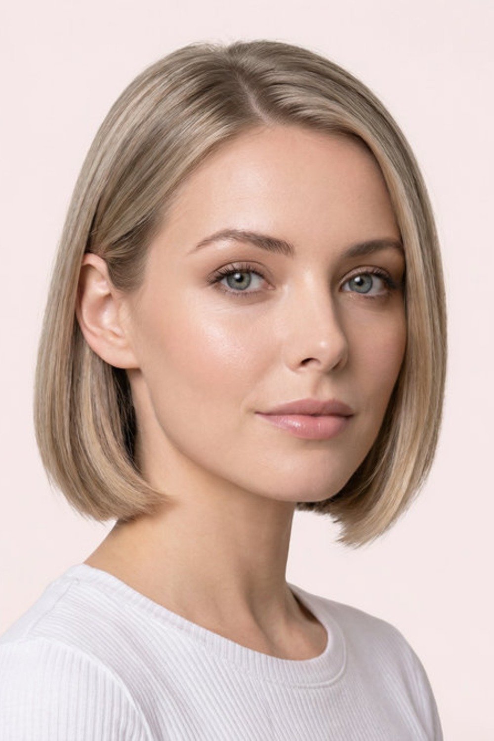 20. Mushroom Blonde Long Angled Bob with Rooted Color