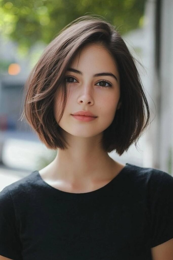 20. Soft Side-Parted Bob with Swept Fringe