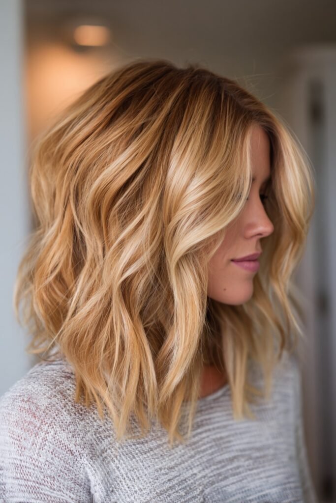 3. Textured Side-Swept Brunette Bob