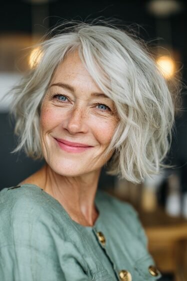 3. Tousled Platinum Blonde Waves with Side Part