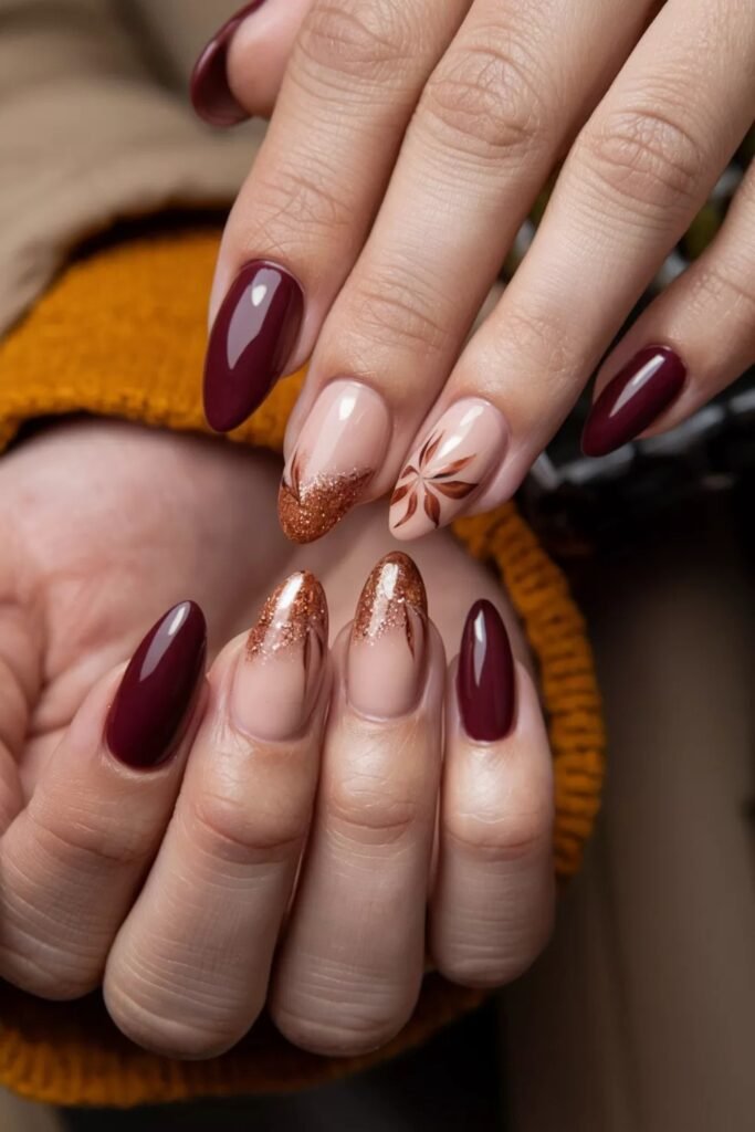 4. Caramel Aura Nails with White Daisies