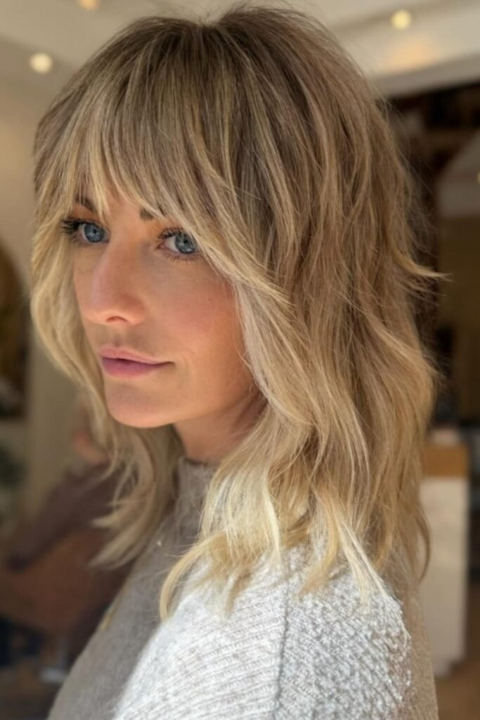 4. Honey Blonde Lob Shag with Swoopy Layers