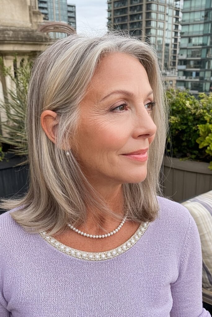 4. Rounded Silver Bob with Warm Blonde Roots