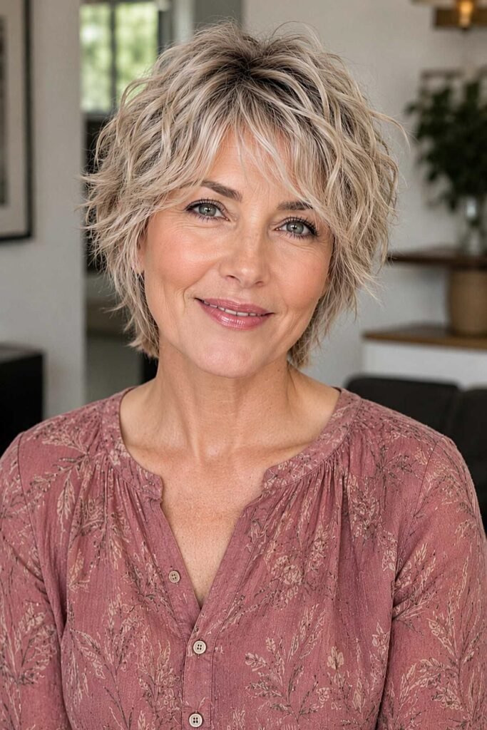 4. Tousled Blonde Shag Cut with Soft Bangs