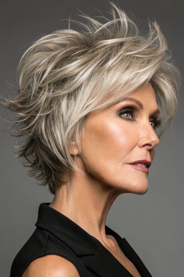 4. Voluminous Ash Blonde Pixie Crop with Spiky Texturized Layers