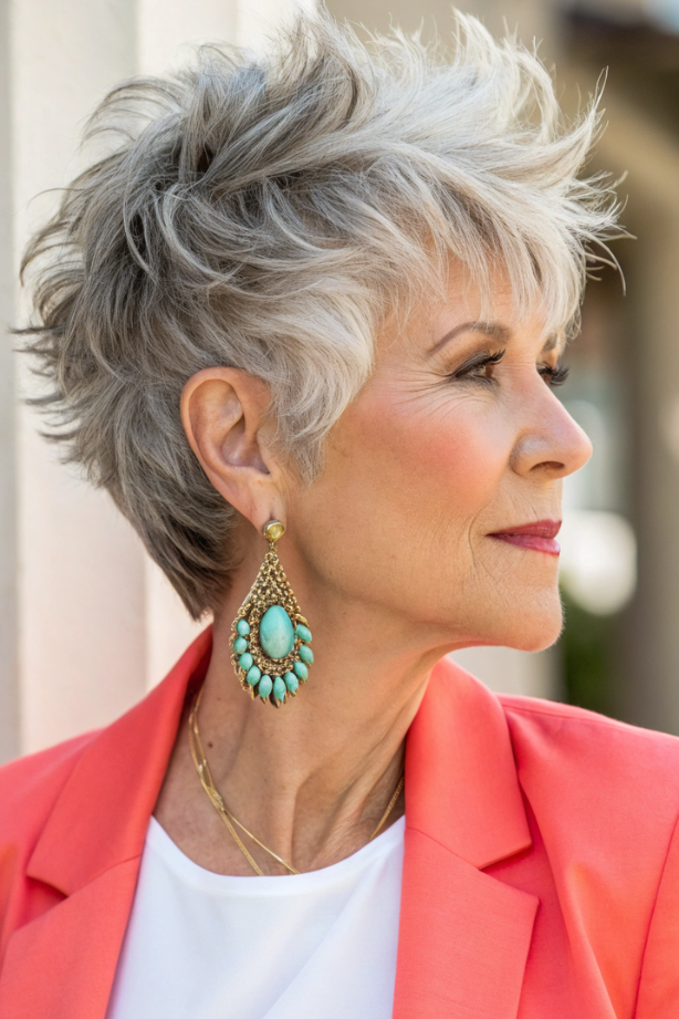 5. Edgy Spiky Silver Pixie Shag