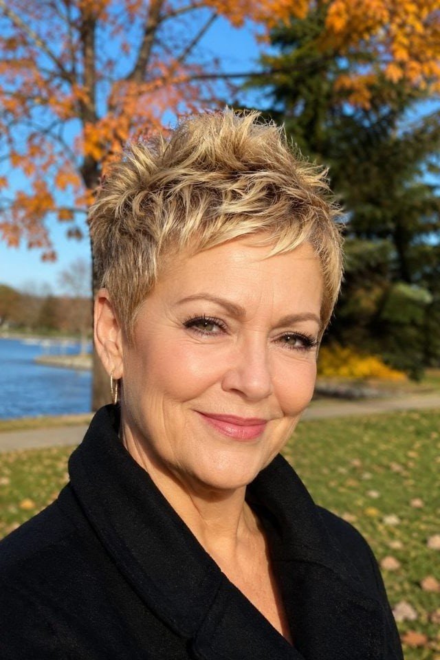 5. Golden Blonde Spiky Crop with Wispy Bangs