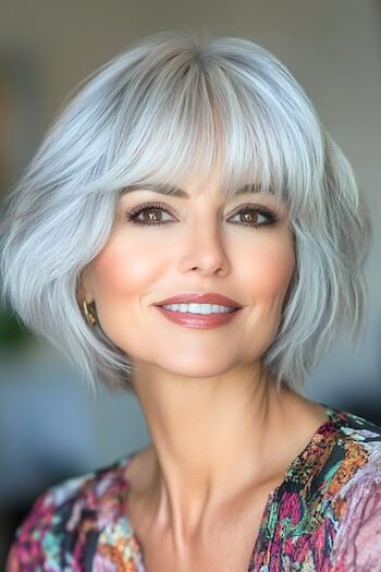 5. Soft Wavy Bob with Full Wispy Bangs