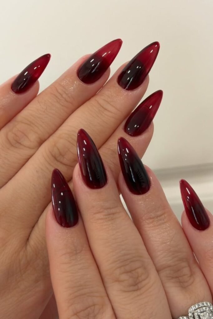 6. Deep Cherry Red Aura Nails