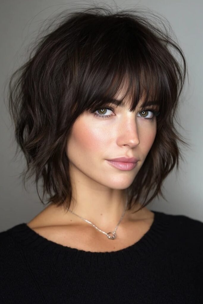 6. Messy Waved Bob with Parted Bangs