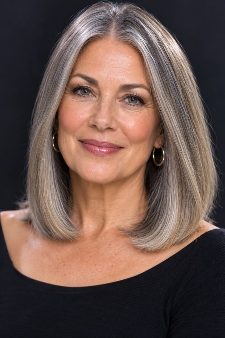 6. Straight Silver Collarbone Bob with Inward Turned Ends