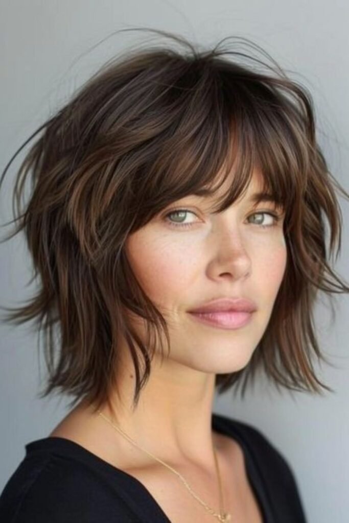 7. Chestnut Shaggy Bob with Razor Ends