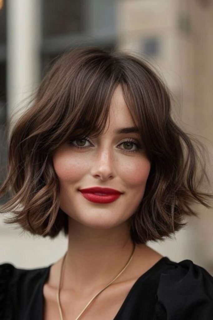 8. Dark Shaggy Layered Bob with Bangs