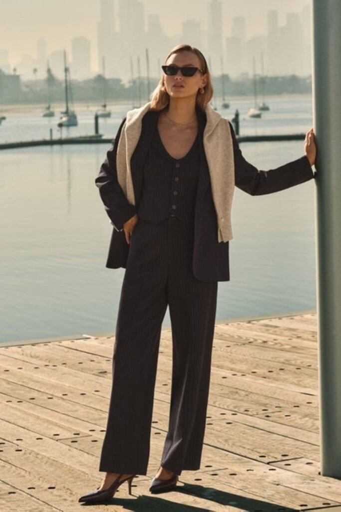9. Shearling Jacket with Cuffed Wide-Leg Jeans