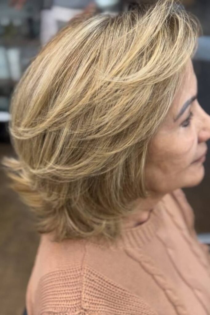 15. Feathered Layered Lob in Golden Blonde
