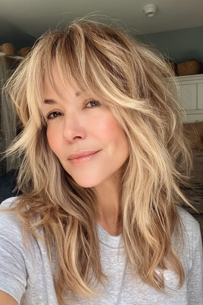 6. Sandy Blonde Shag with Messy Bangs