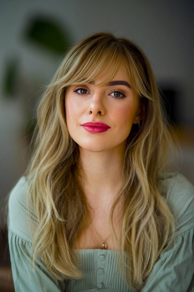 13. Side-Swept Bangs with Long Dirty Blonde Waves