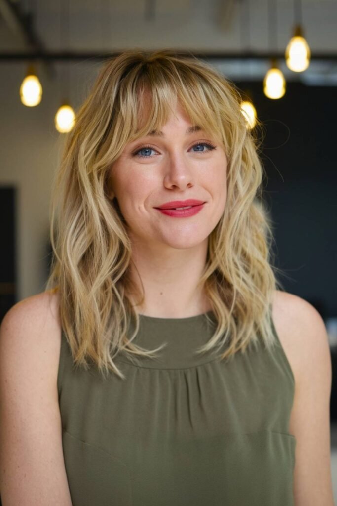 20. Messy Wavy Shag with Wispy Bangs and Root Shadow