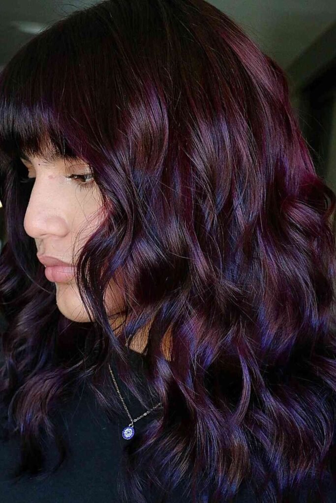 1. Black Cherry Waves with Soft Full Bangs