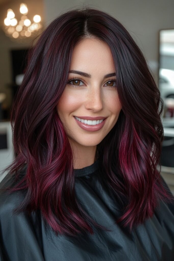 3. Black Cherry Lob with Cherry Red Face Framing