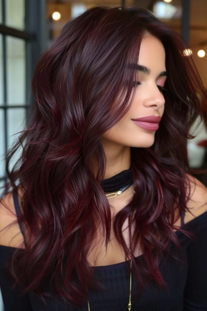 4. Layered Mahogany Cherry Waves with a Side Sweep
