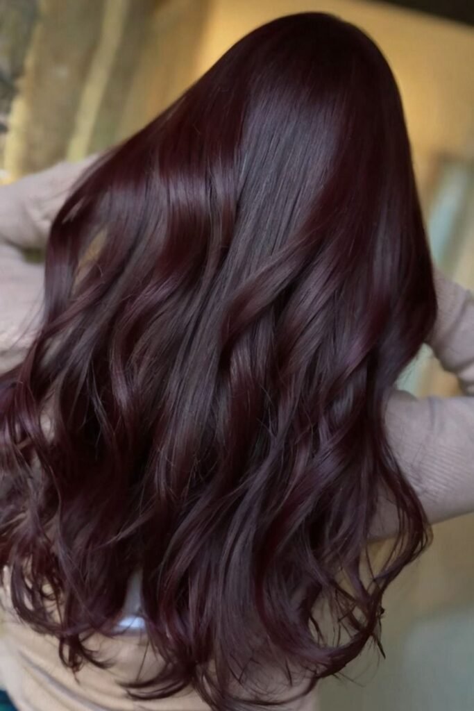 6. Glossy Cherry Brown Soft Waves
