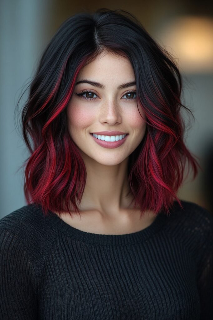 9. Black Cherry Bob with Vivid Red Ombre Ends