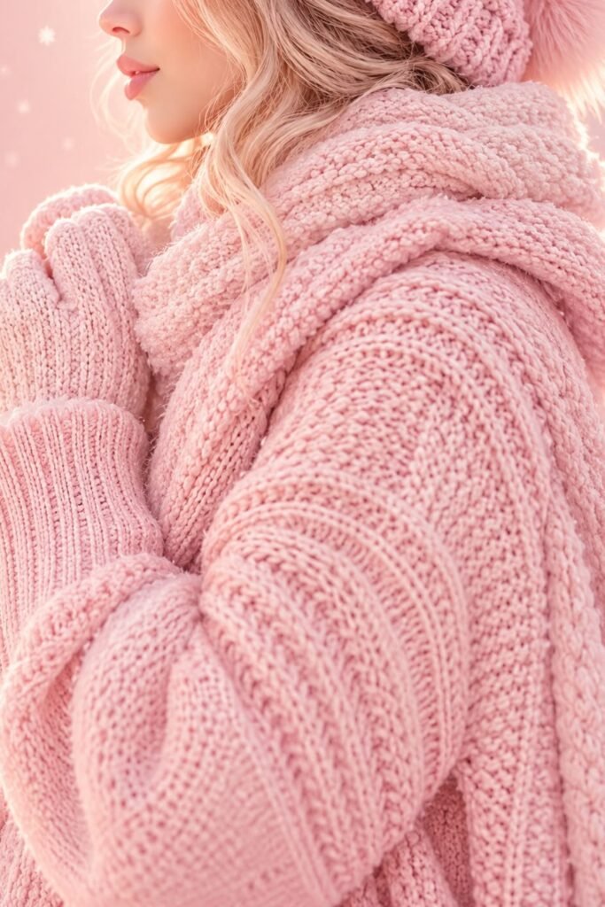 4. Head-to-Toe Pink Winter Knit Set