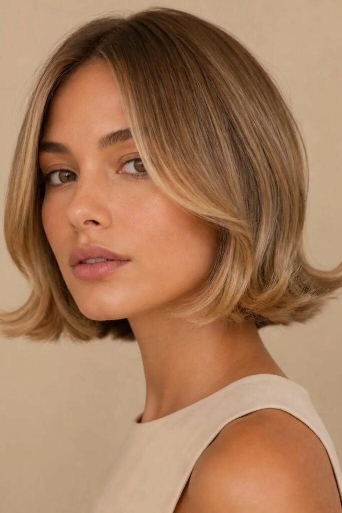 11. (Honey Blonde Flipped Curtain Bob)