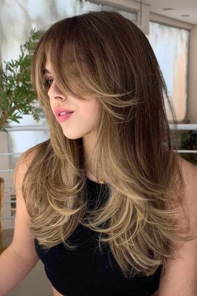 4. Honey Balayage Straight Butterfly Layers