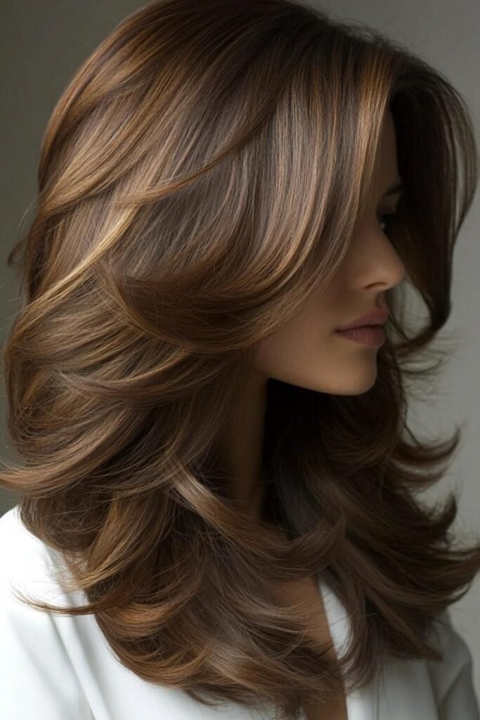 13. Glam Chestnut With Caramel Highlights