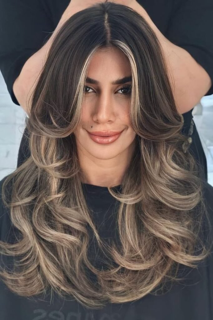 18. Espresso to Ash Blonde Ombre Waves
