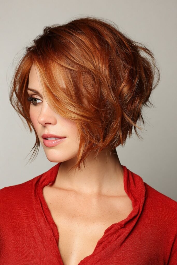 13. Fiery Copper Inverted Bob with Deep Side Sweep