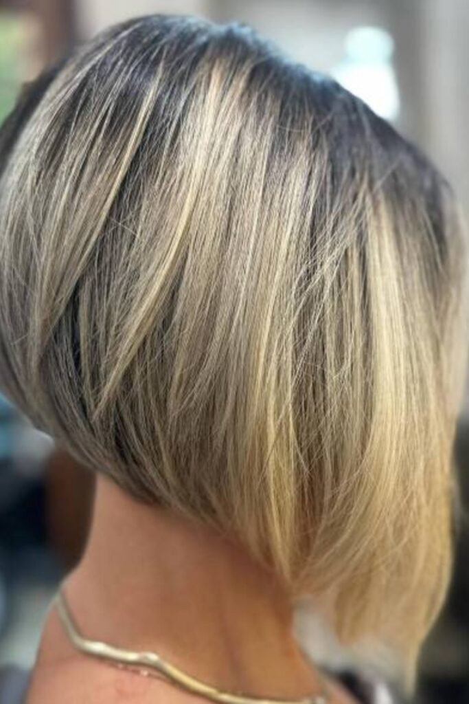 17. Steep Angled Inverted Bob with Blonde Ends