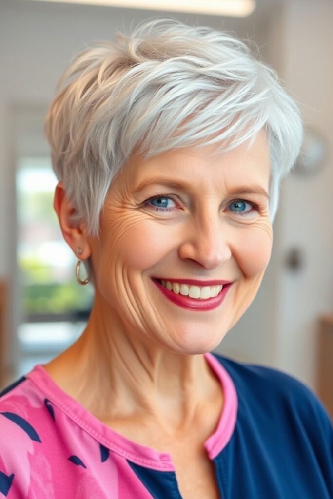 3. Bright Silver Side-Swept Pixie
