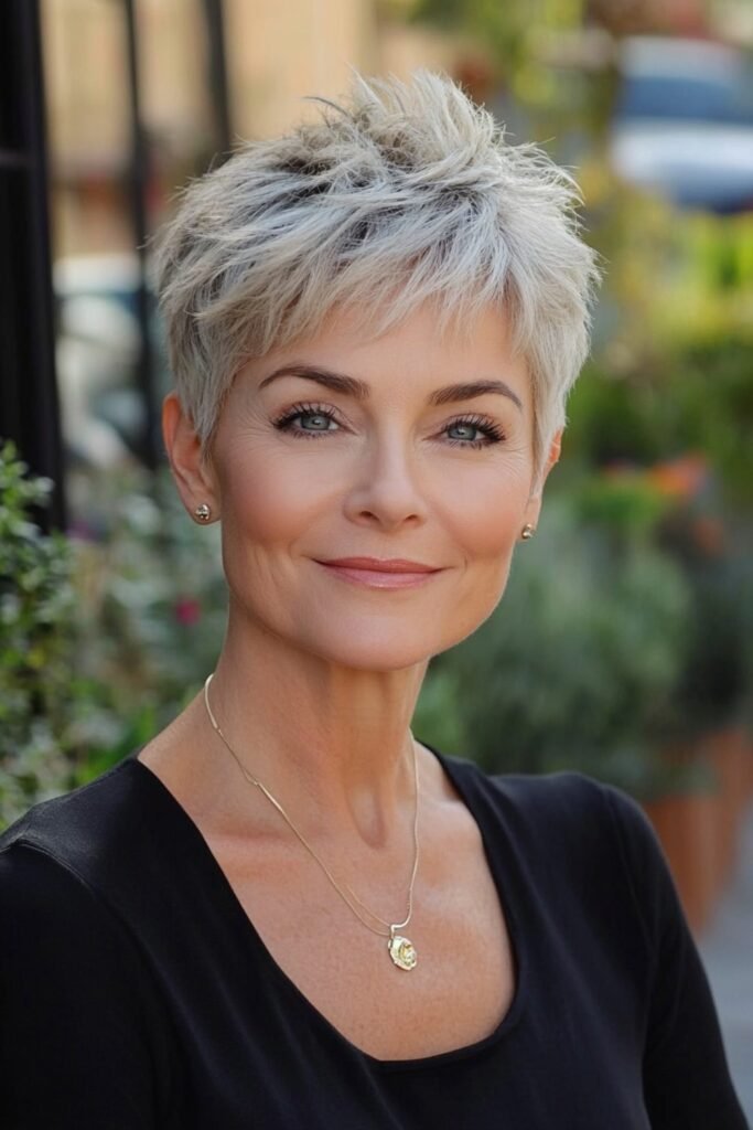 5. Platinum Spiky Pixie With Soft Roots