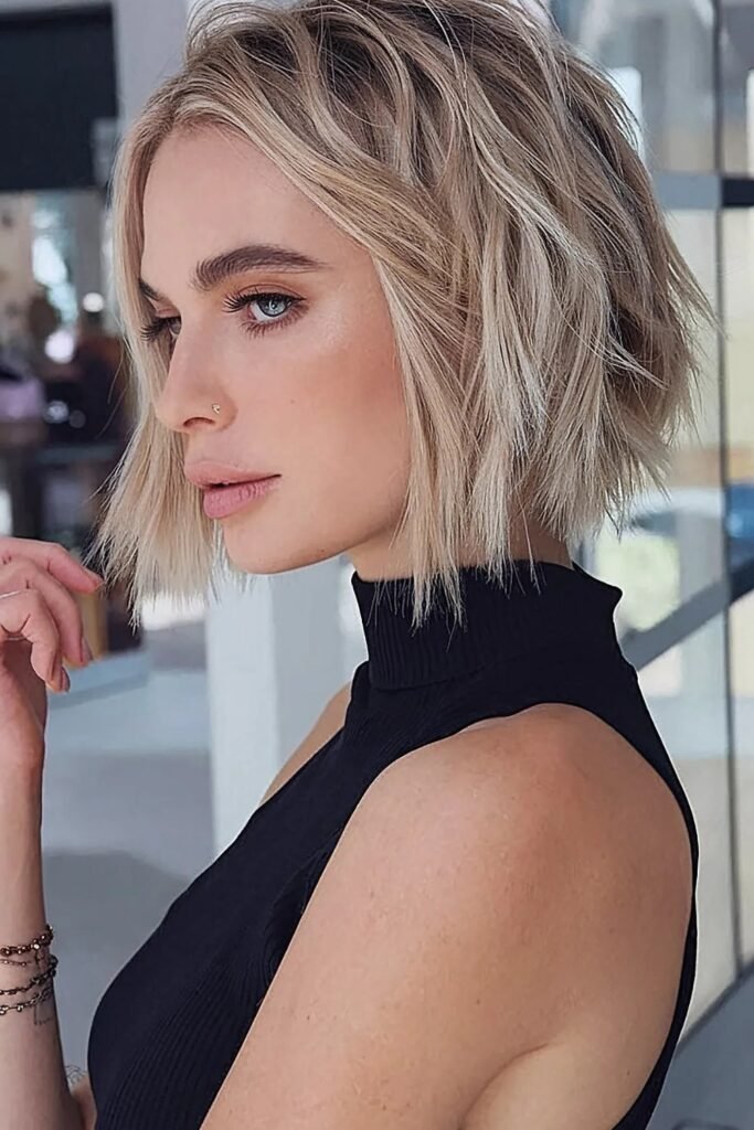 6. Choppy Blonde Blunt Bob