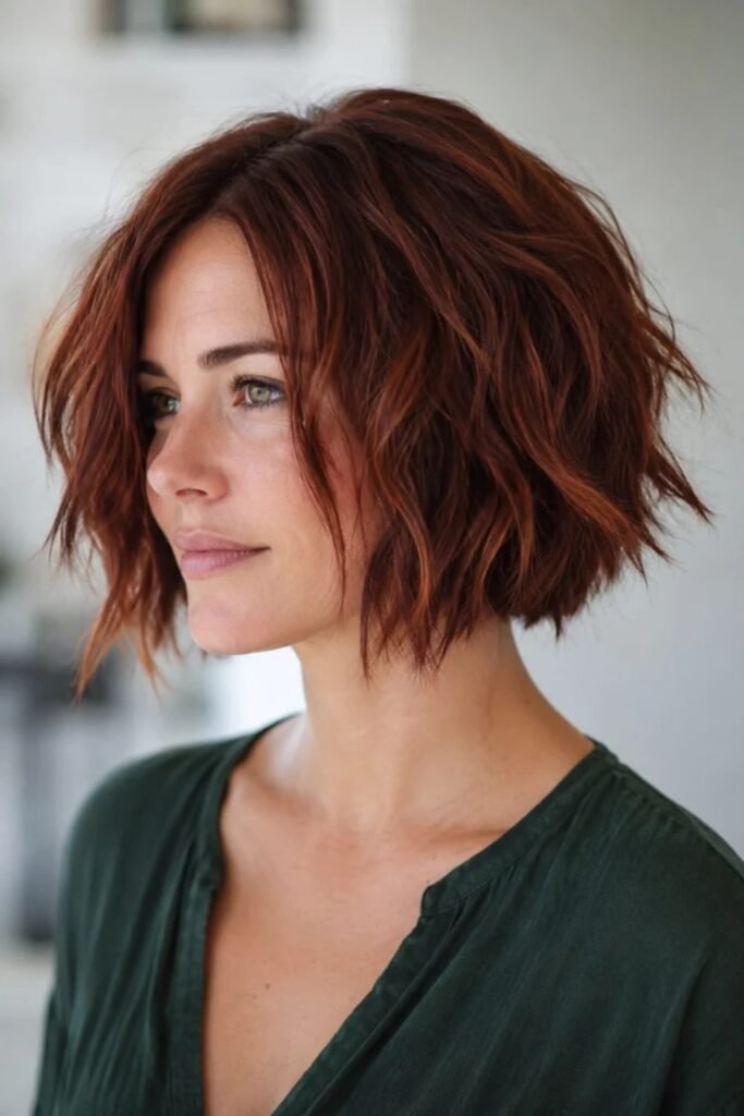 7. Dark Auburn Wavy Bob