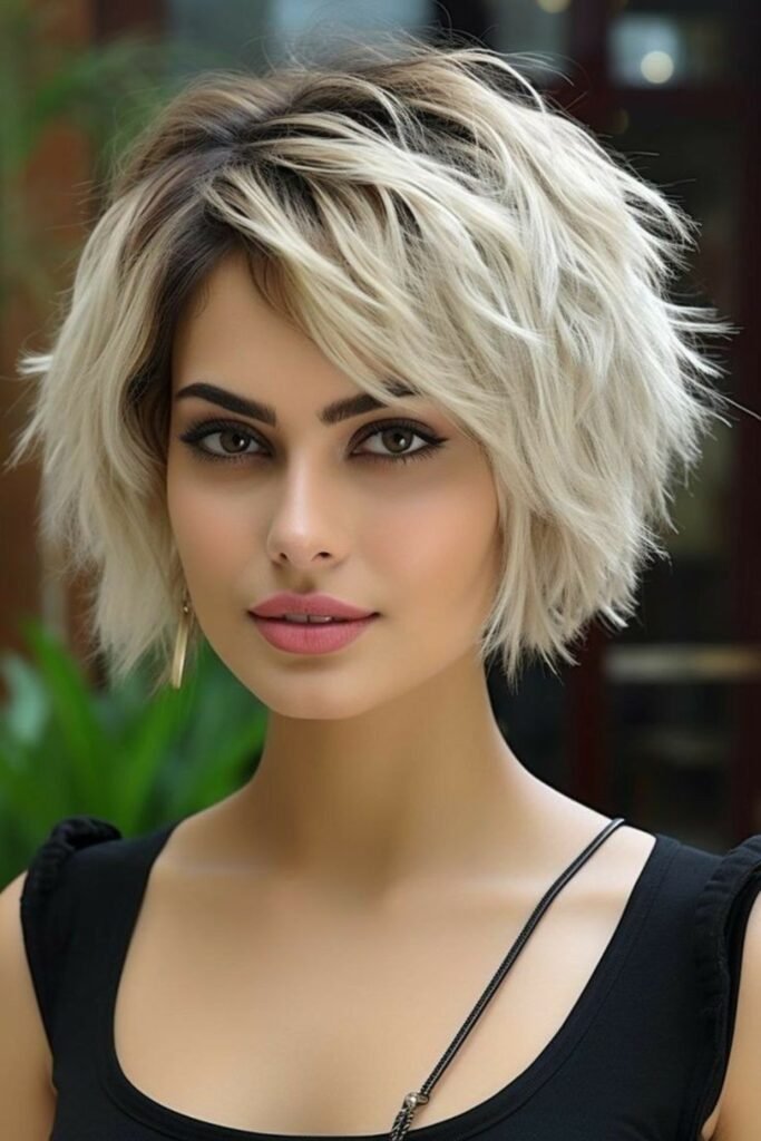 14. Platinum Shaggy Pixie Bob with Dark Roots