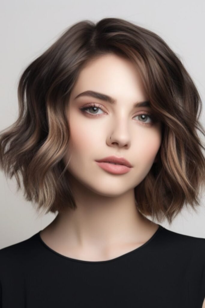18. Soft Wavy Bob with Brown Balayage