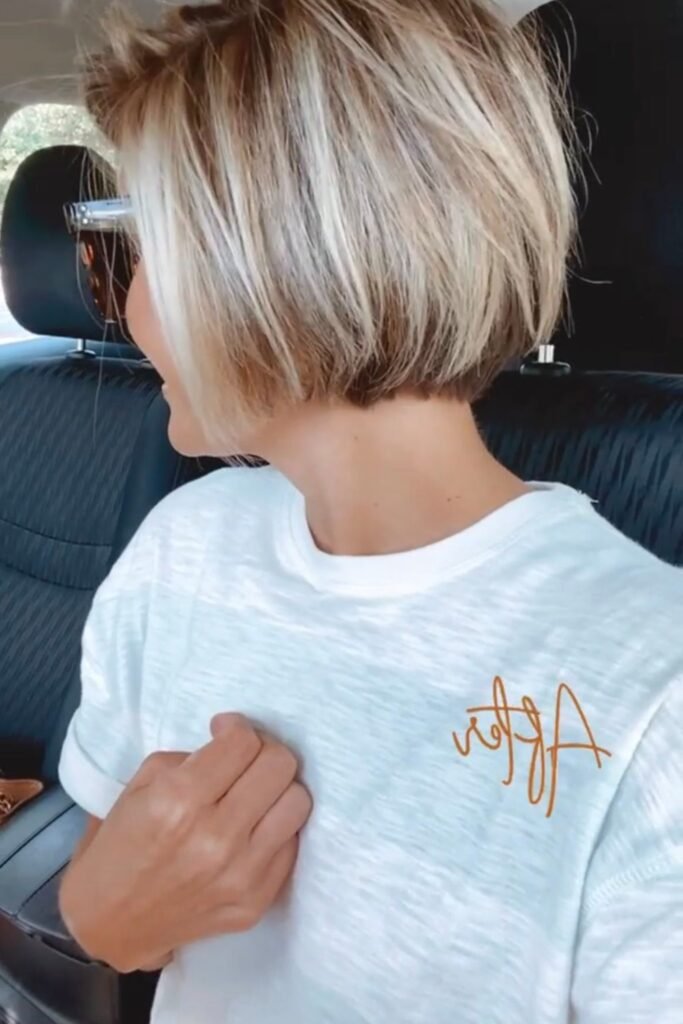 6. Icy Blonde Stacked Cinch Bob with Dark Roots