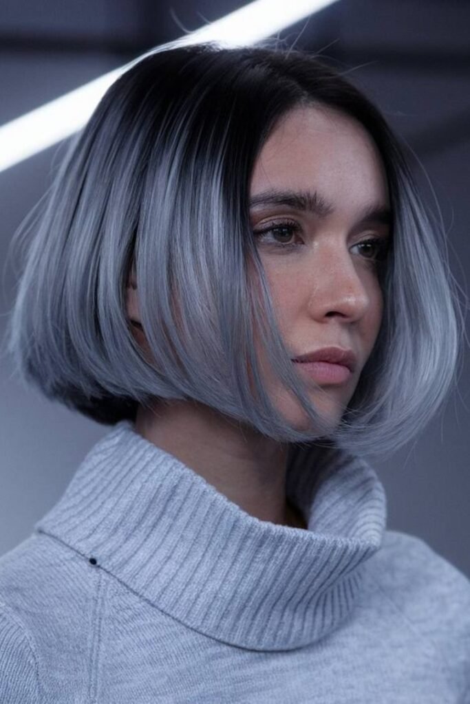 18. Silver Ombre Cinch Bob with Black Roots