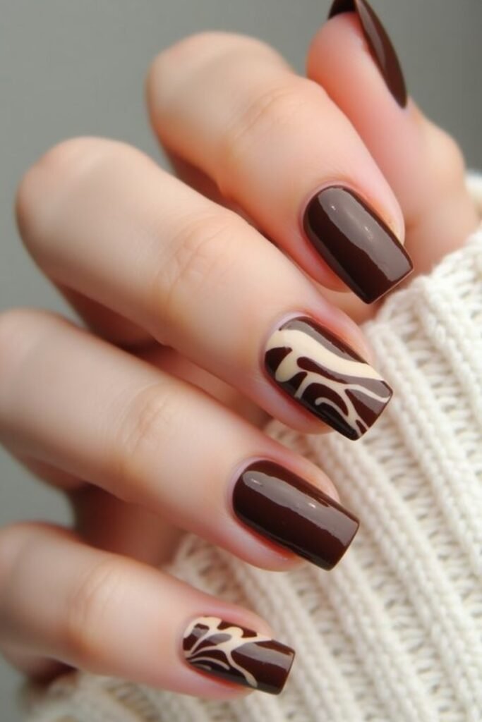1. Chocolate Swirl Nails with Creamy Latte Art Accents