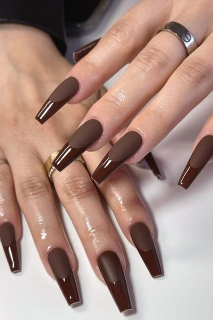 11. Matte and Glossy Reverse French Coffin Nails